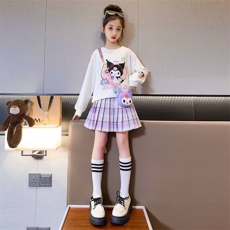 女童裙子套装春秋款韩版时尚女大童春装初中女生衣服百褶裙两件套