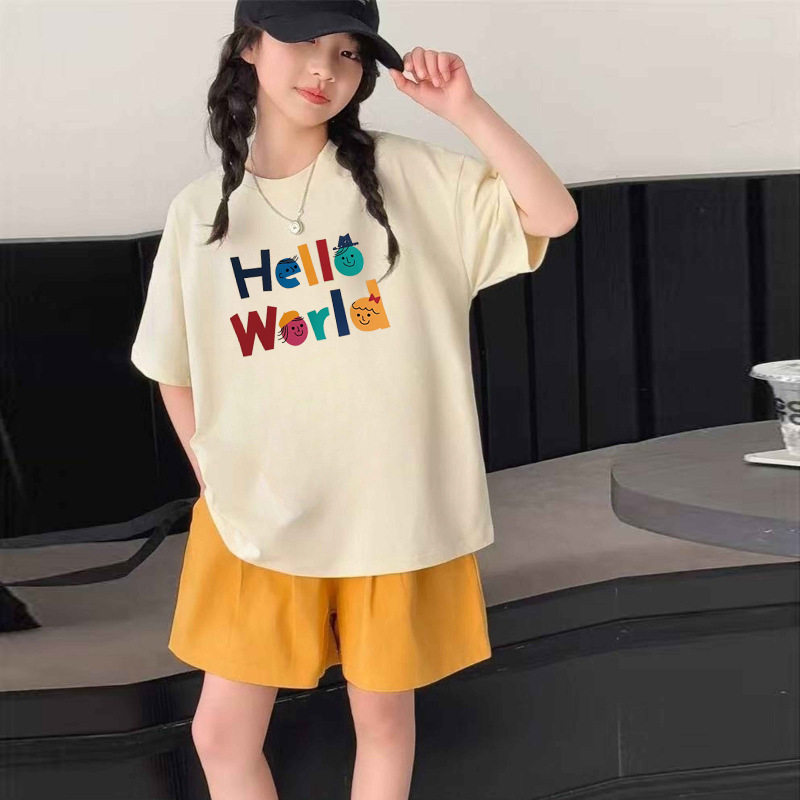 女大童短袖t恤夏季套装时尚休闲女童夏装两件套韩版洋气女孩衣服