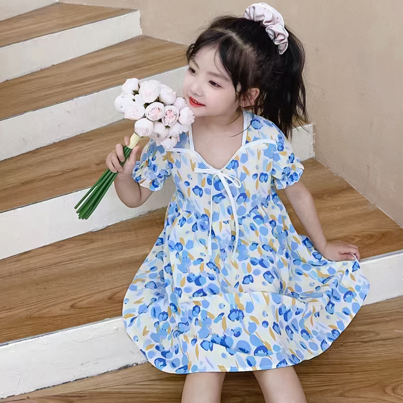 女孩连衣裙3夏季4洋气5碎花裙子六岁女童夏装衣服2三岁幼儿公主裙