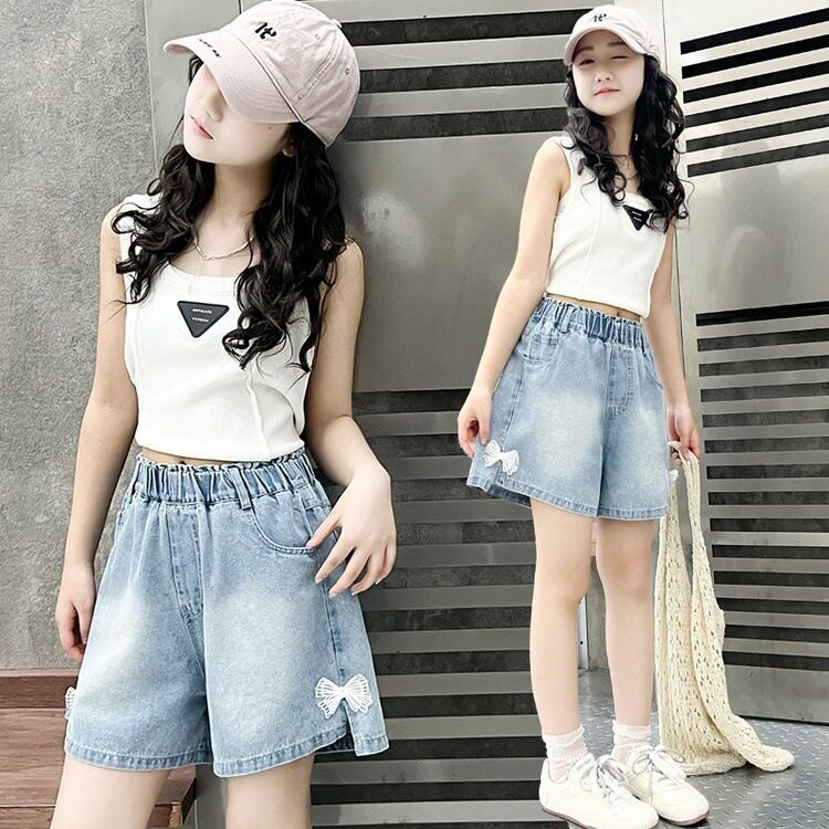 女童阔腿裤夏季韩版洋气儿童牛仔短裤时尚百搭薄款女孩夏装五分裤