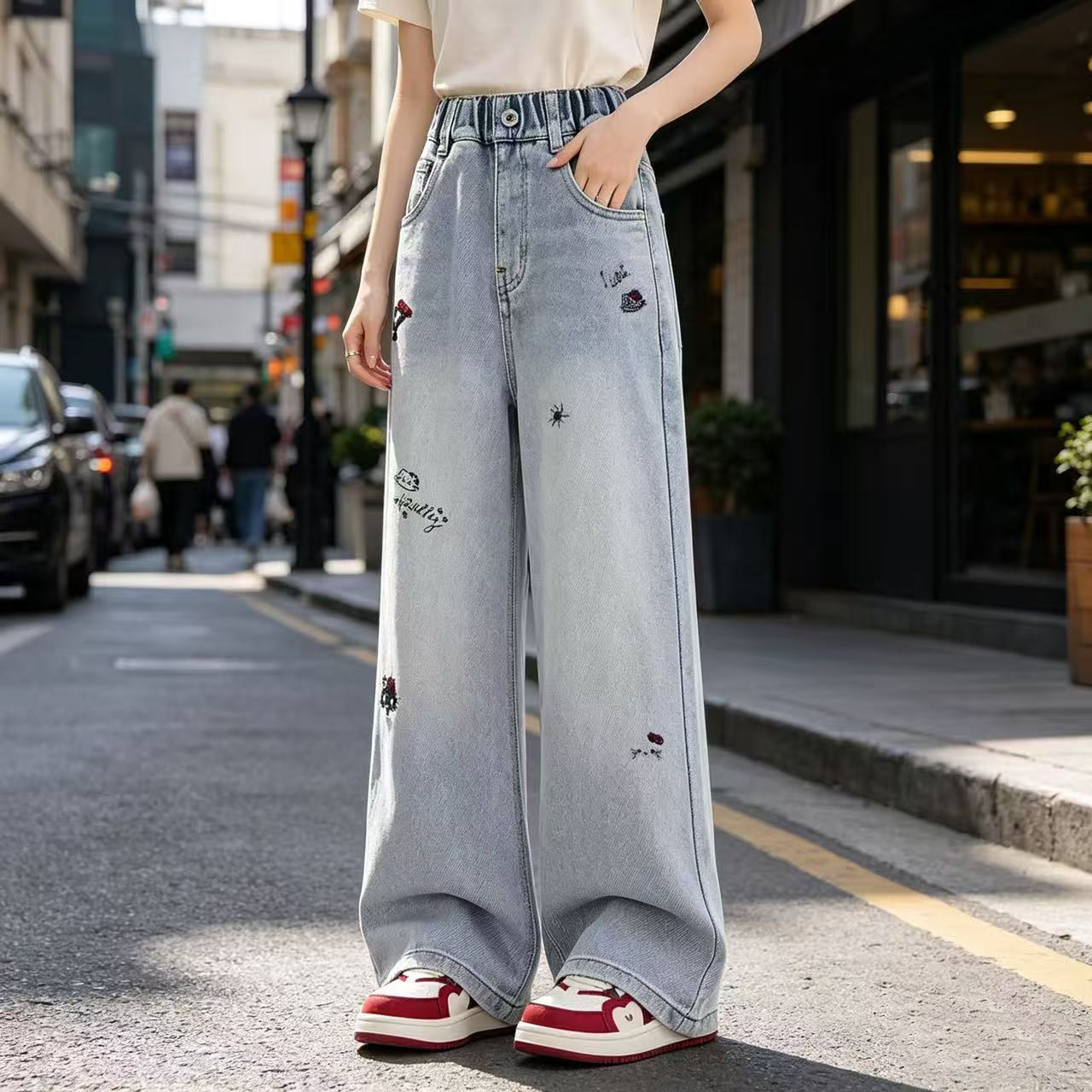 女童裤子夏季薄款韩版女大童天丝牛仔裤宽松休闲女孩夏天阔腿裤子