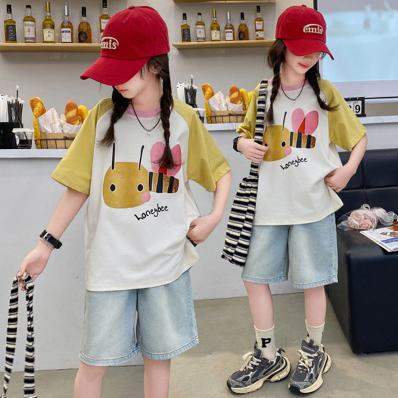 女童短袖t恤夏季套装时髦洋气女孩衣服韩版潮酷女大童夏装两件套