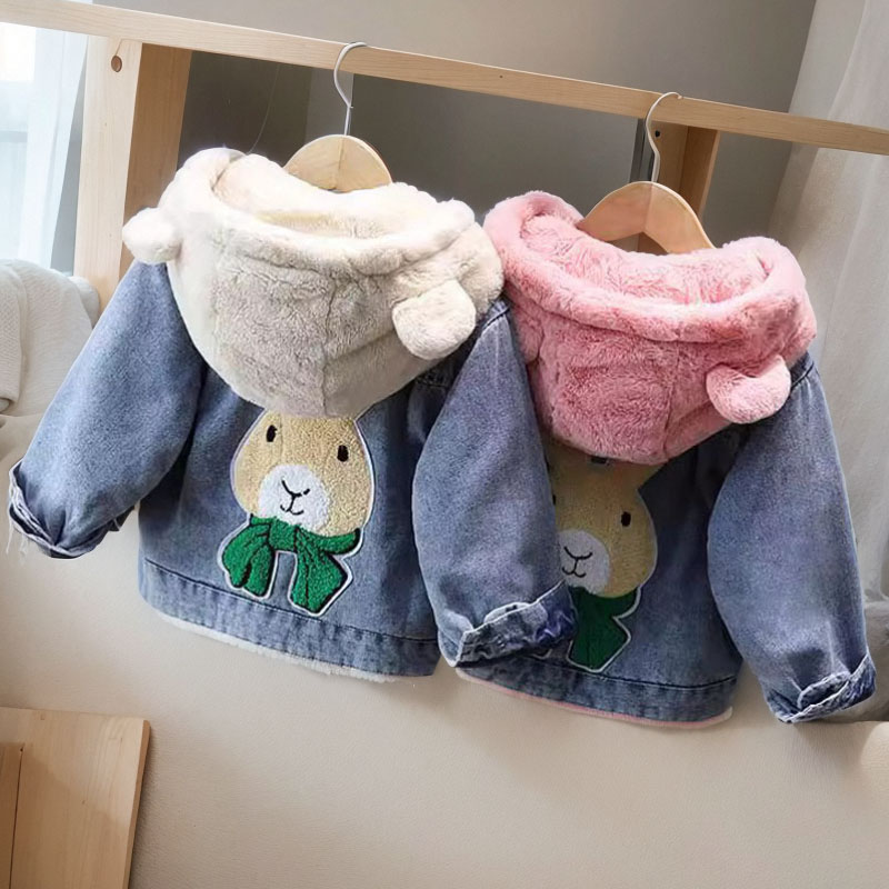 女童夹棉牛仔外套冬季韩版洋气棉袄时尚百搭女孩冬装加绒加厚棉服