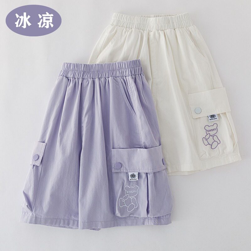 女童短裤夏季外穿薄款工装裤韩版时尚百搭女孩夏装冰丝五分阔腿裤