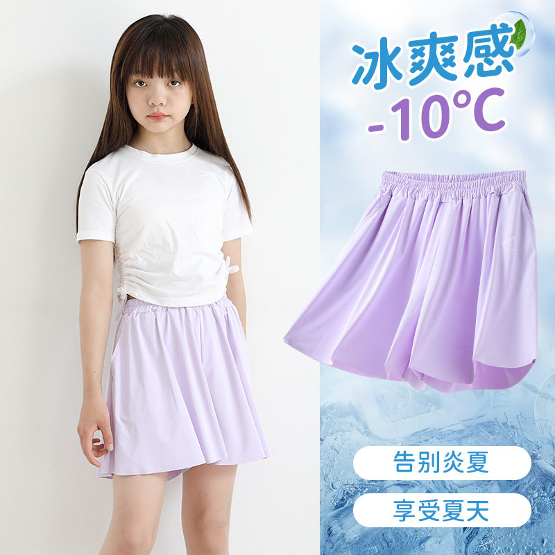 女童阔腿裤夏季冰丝薄款女中大童运动短裤女孩夏装外穿宽松五分裤