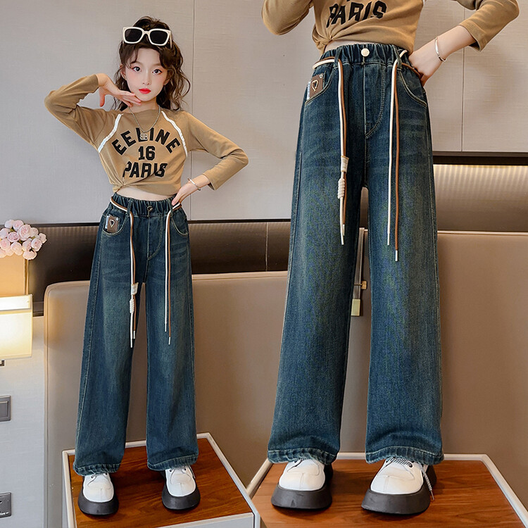女童直筒裤2025春秋新款女大童牛仔裤韩版休闲洋气女孩秋装长裤子