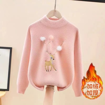 女童加绒毛衣加厚水貂绒打底衫