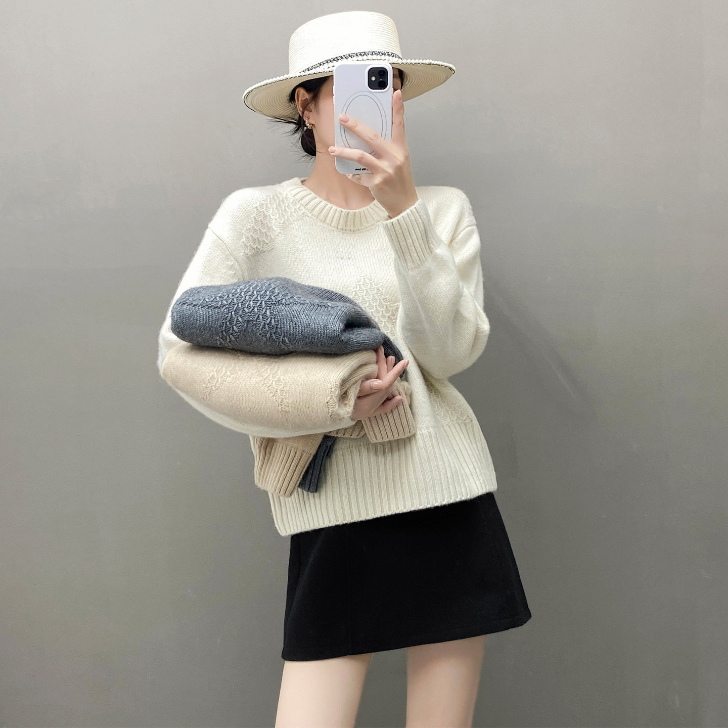 羊绒衫女2025秋冬款时尚百搭圆领套头超好看宽松显瘦长袖打底上衣