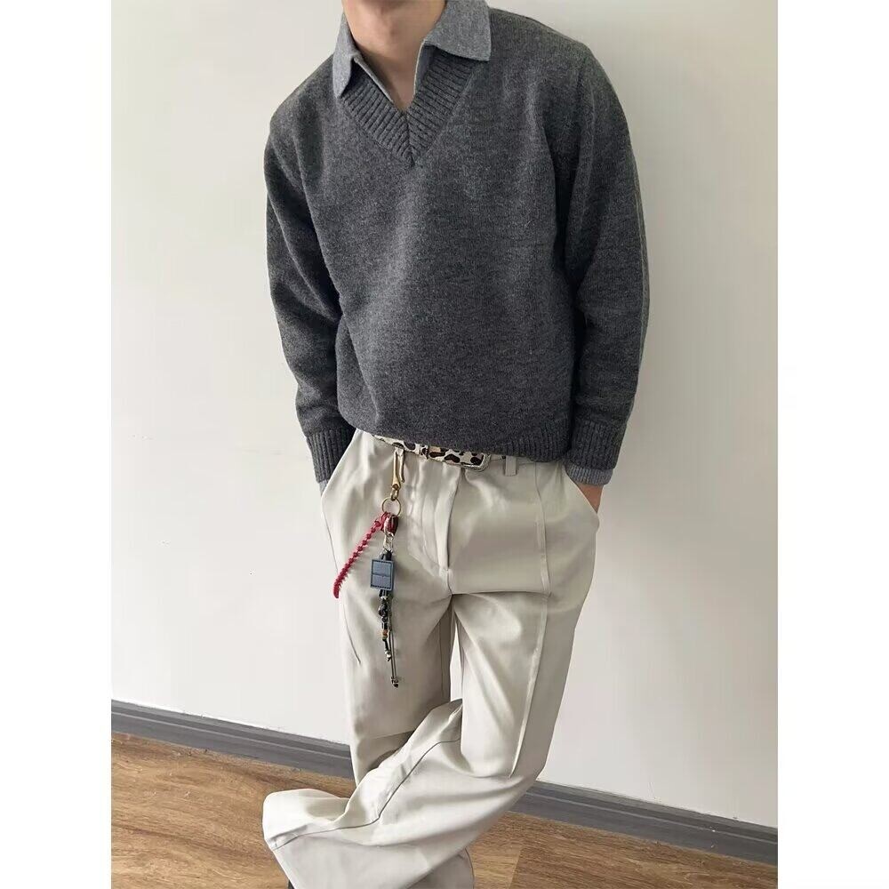 濮院高级感V领套头外套针织毛衣男秋冬慵懒感简约LF113P65