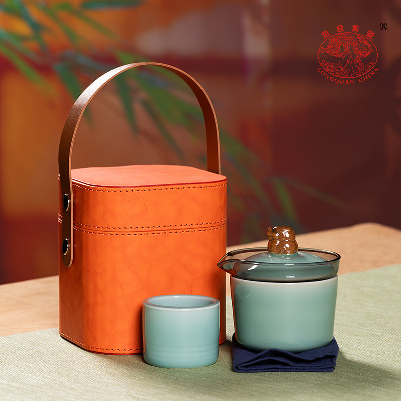 青瓷快客杯便携茶具套装茶壶水杯