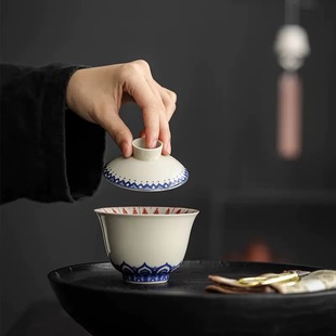 复古敬茶碗茶杯茶具功夫泡茶器家用 敦煌万佛二才盖碗陶瓷防烫中式