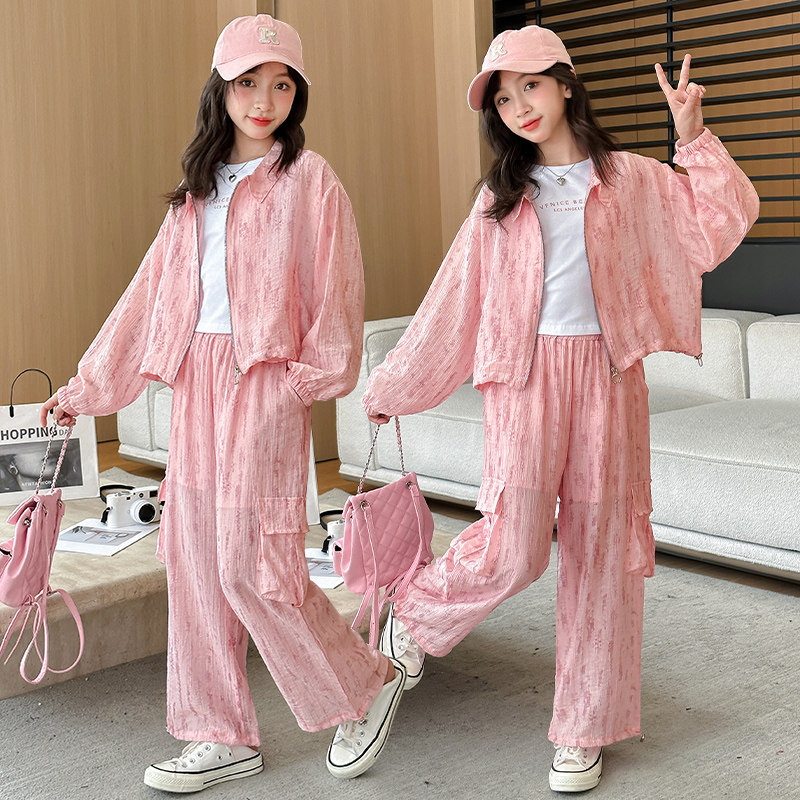 女童夏季薄款防晒服外套儿童韩版休闲套装中大童小女孩夏装防晒