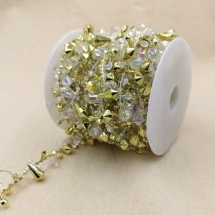 LED灯棉线固定珠链5米 电镀金银色双线水滴钻石链条 圣诞装 饰材料