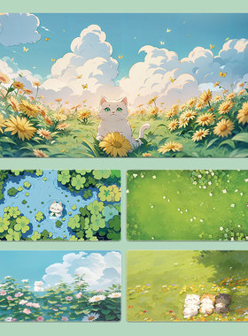 猫咪鼠标垫治愈绿色超大号女生可爱简约卡通游戏办公家用工位桌垫