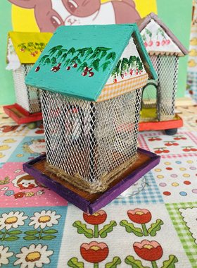 欧式纯手工制作樱桃房顶木制小房子鸟笼摆件