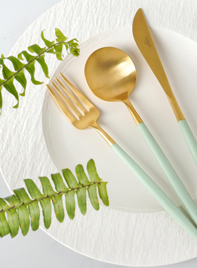 Cutipol葡萄牙青瓷金家用牛排西餐具刀叉勺筷子套装送礼一人一筷