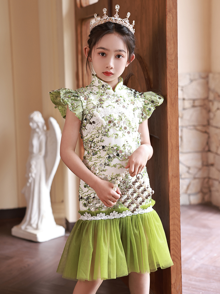 儿童旗袍2023新款夏季薄款女童国风改良旗袍裙民国古典演出服女孩