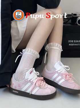 球鞋定制Adidas/阿迪达斯 Neo VL樱粉猫爪可爱德训女子低帮板鞋