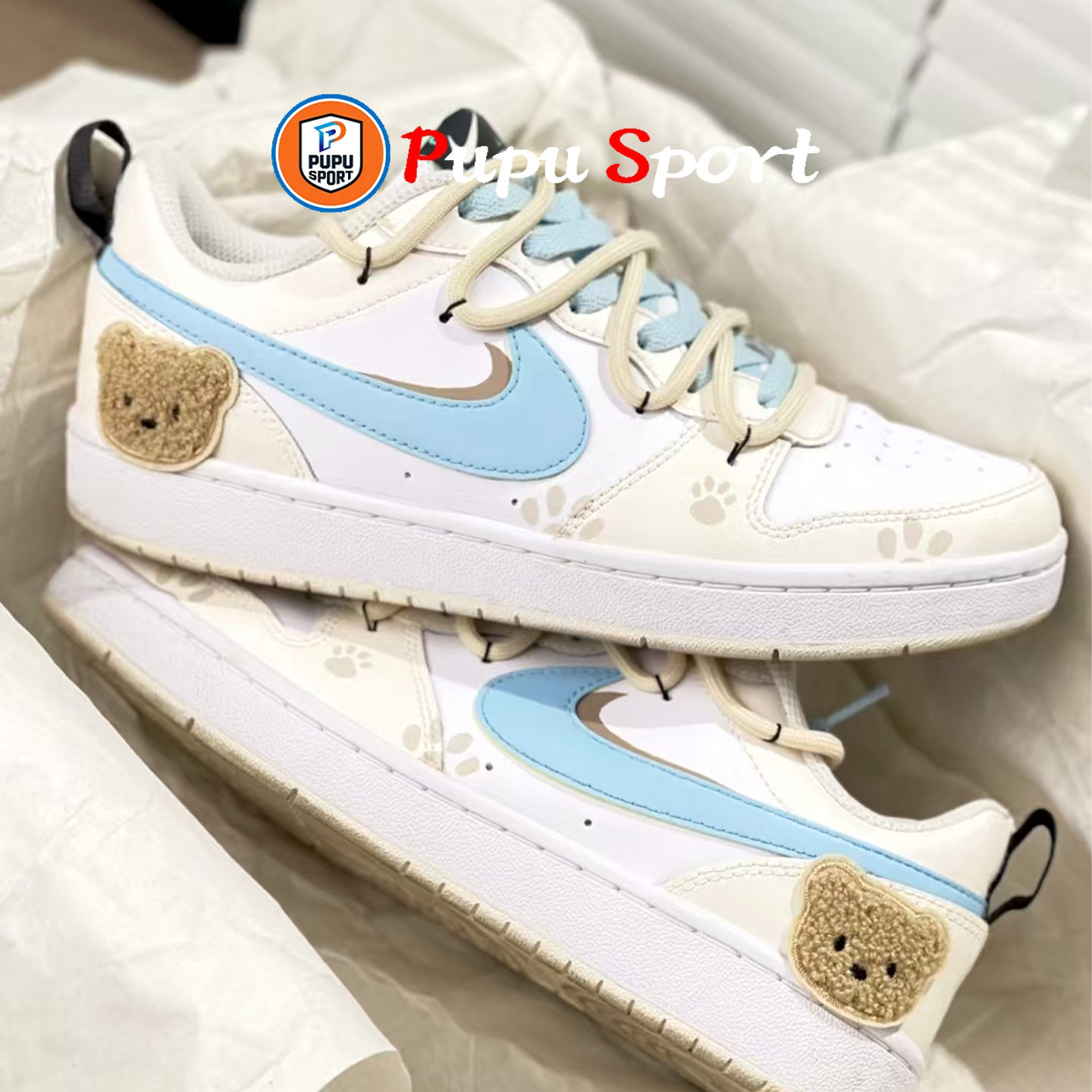 球鞋定制 Nike Court Borough Low 小熊贴片低帮双钩百搭女款板鞋