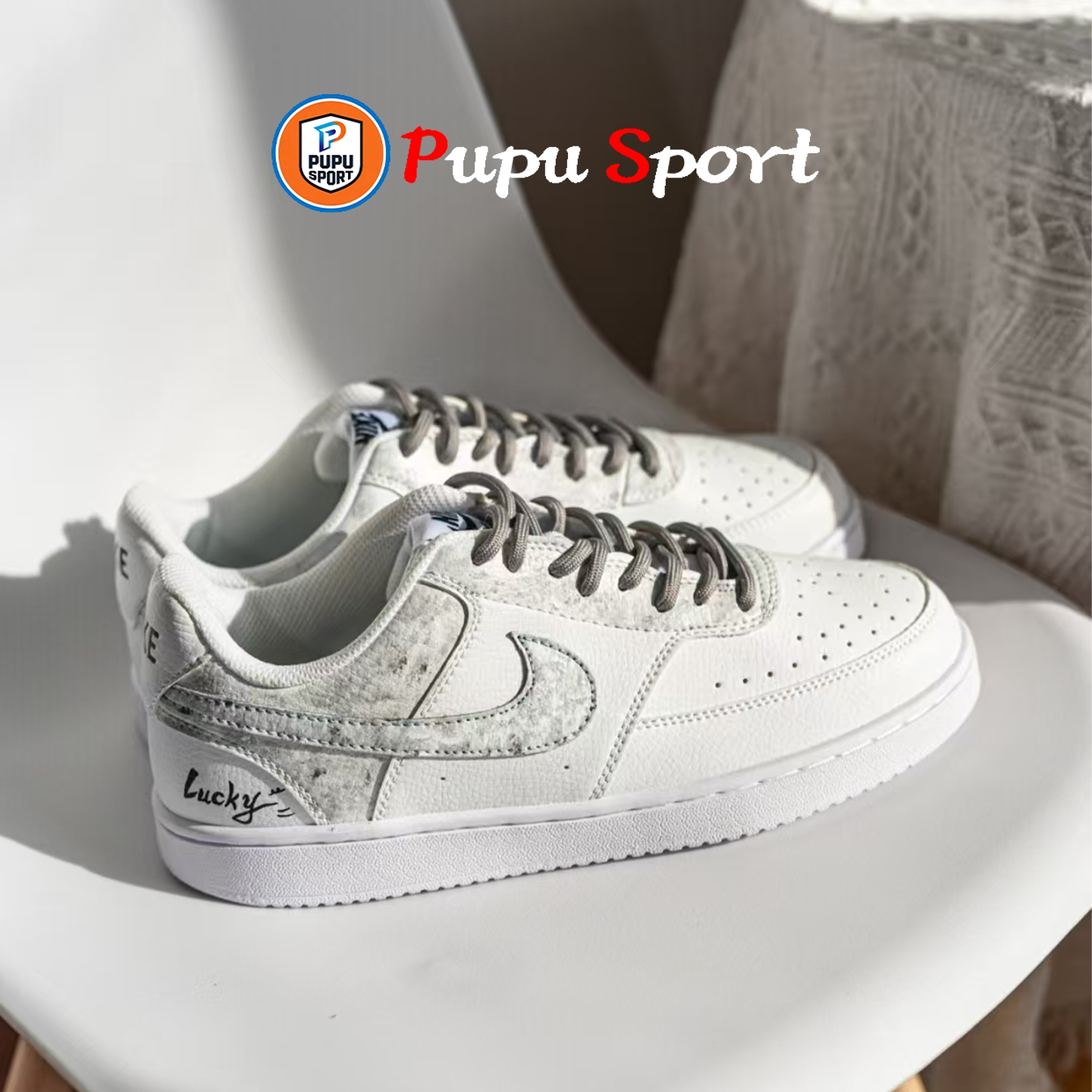 球鞋定制 NIKE/Vision 白昼微光 泼墨解构百搭校园低帮白色板鞋