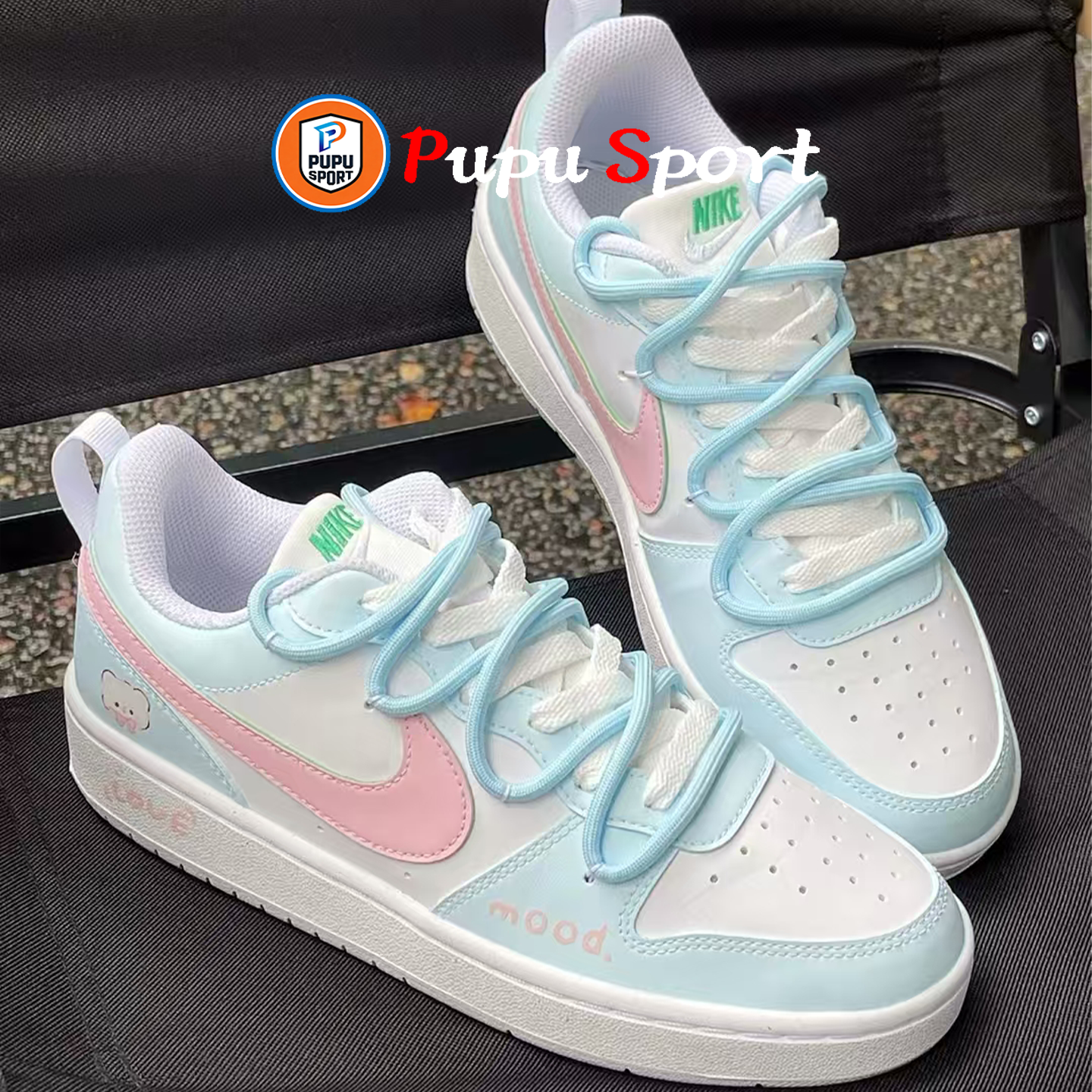 【定制球鞋】Nike Court Borough 约会小熊 可爱 蓝粉,运动鞋new,板鞋,淘宝优惠券,粉丝福利购,淘宝优惠卷