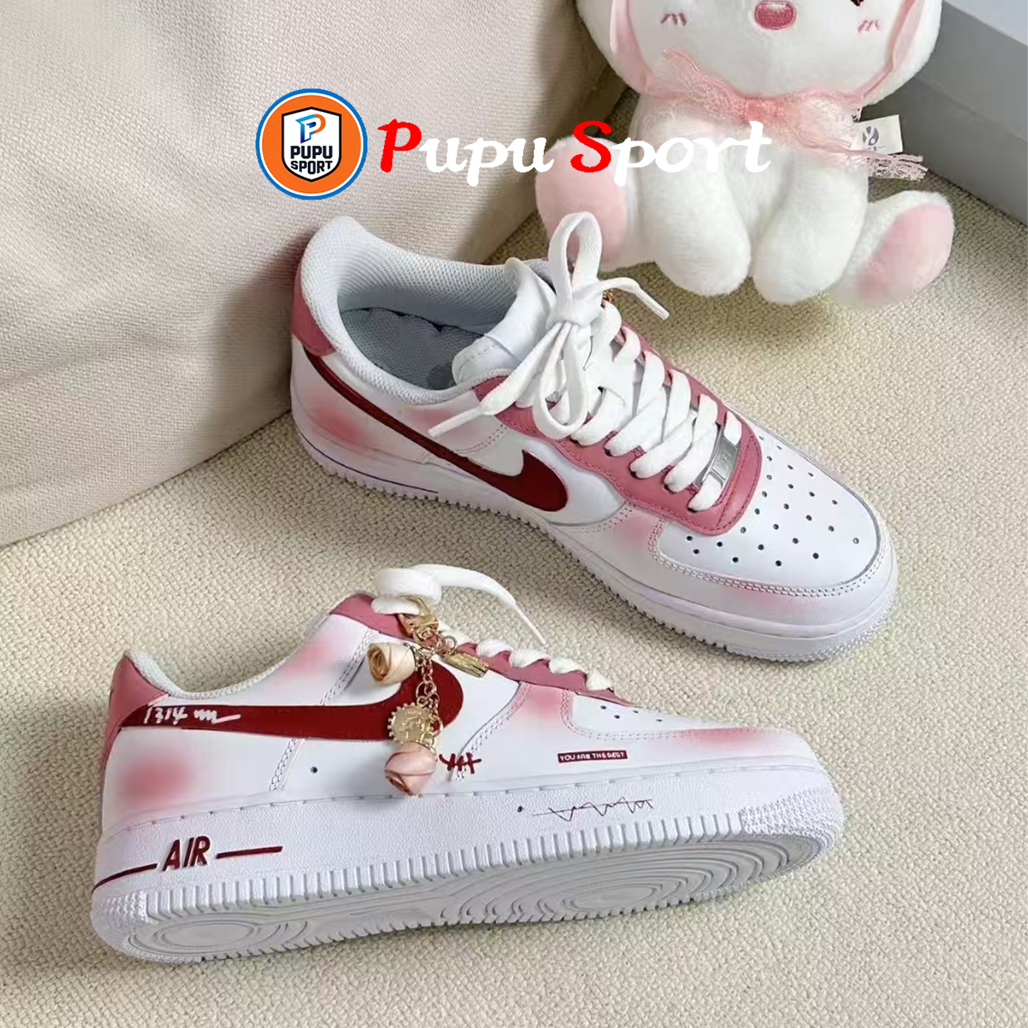 球鞋定制Nike Air Force 1 AF1空军一号玫瑰情话男女情侣低帮板鞋
