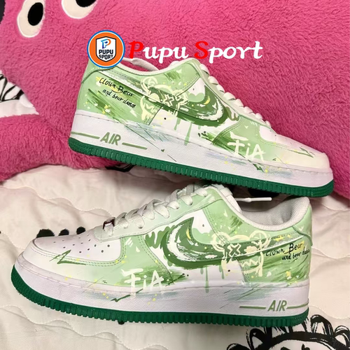 【定制球鞋】Nike Air Force 1 绿野熊踪 涂鸦 青绿色