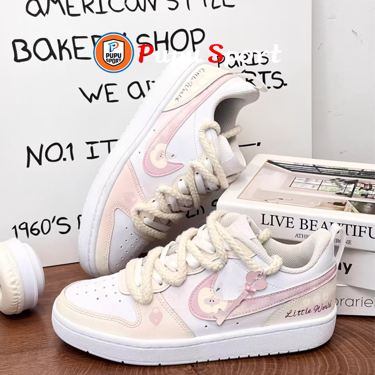 球鞋定制 Nike Court brough苹果芝士 可爱潮流时尚 百搭低帮板鞋