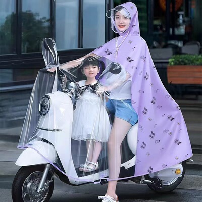成人亲子透明电动车雨衣雨披加厚加長防爆雨单人带小孩电动车雨罩