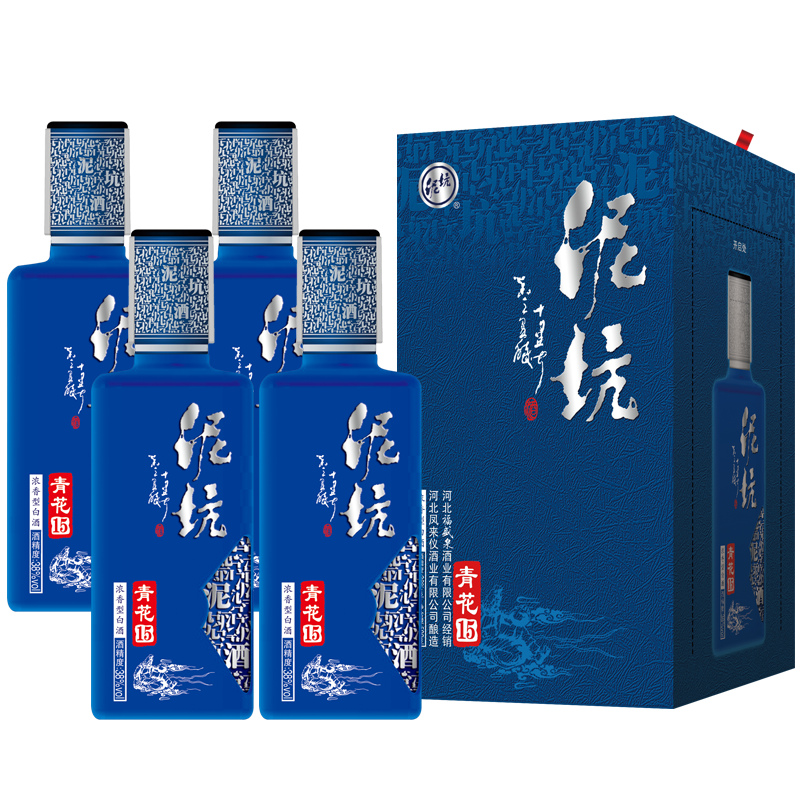 泥坑浓香型白酒38度青花15 500ml*4瓶整箱装送礼收藏河北特产