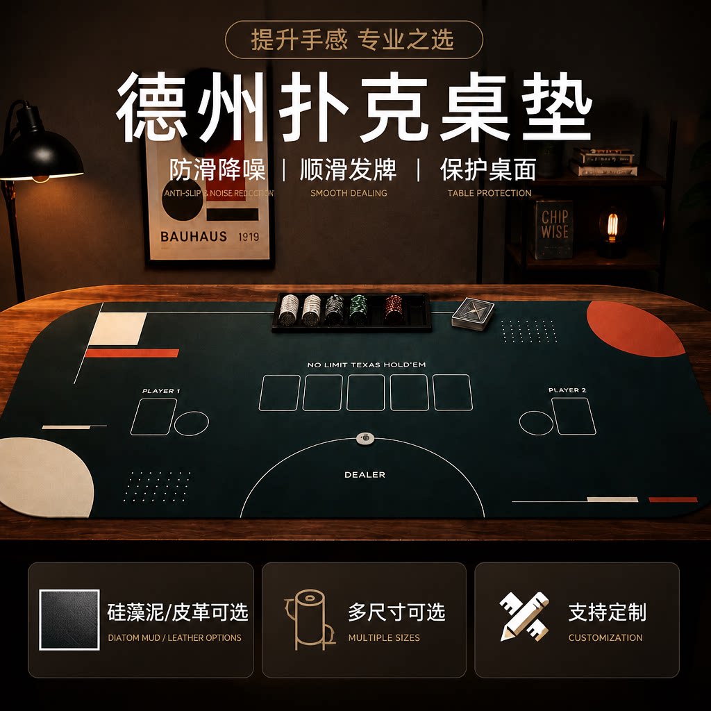 包豪斯风德州扑克桌垫硅藻泥防滑降噪音静音矩形方形桌布支持定制图片