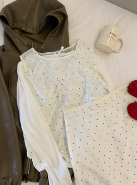 26春韩系复古气质百搭奶油白波点套装 天丝无袖背心+半身裙显瘦女