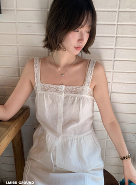 韩系蕾丝拼接吊带背心女棉麻方领内搭外穿无袖上衣