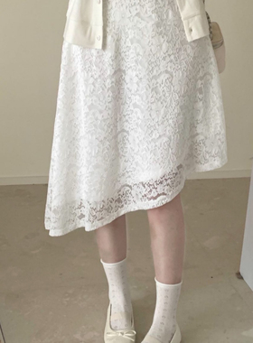 2026早春蕾丝不规则半身裙 高腰A字中长裙 通勤约会百搭显瘦裙子