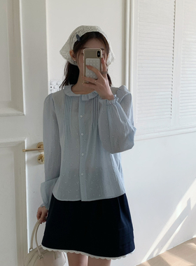 26春上新韩系复古碎花压褶衬衫女 娃娃领 小个子甜美长袖衬衣