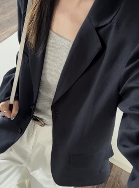 抗皱莱赛尔麻垫肩廓形通勤西装外套女高级感宽松休闲小西服