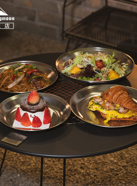 柯曼野营大号餐碟S397便携304不锈钢水果盘户外多用甜品盘牛排盘