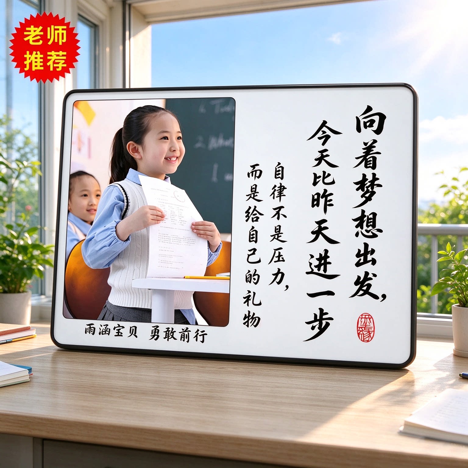 学生闹钟学习很苦励志摆件激励孩子书桌时钟定制照片相框摆台礼物