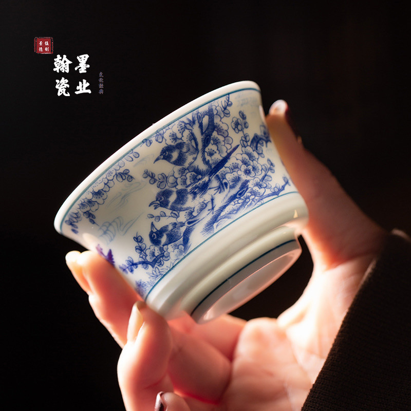 景德镇陶瓷仿古泥青花喜上眉梢马蹄杯个人专用主人杯家用中式茶杯,餐饮具,茶杯,淘宝优惠券,粉丝福利购,淘宝优惠卷