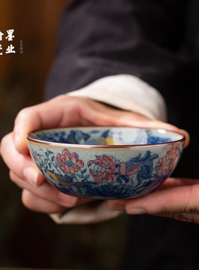 景德镇陶瓷老陶泥金玉满堂普洱杯家用个人专用主人杯中式茶杯单杯