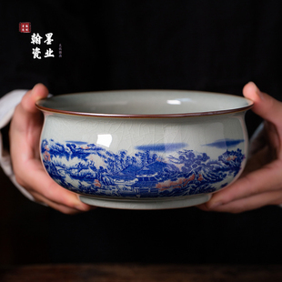 景德镇陶瓷老陶泥江山如此多娇茶洗大号家用水盂茶渣缸建水茶具