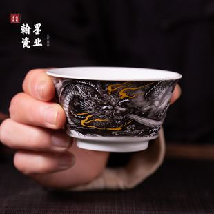 景德镇陶瓷仿古泥墨龙马蹄杯个人专用主人杯单杯家用功夫茶具茶杯