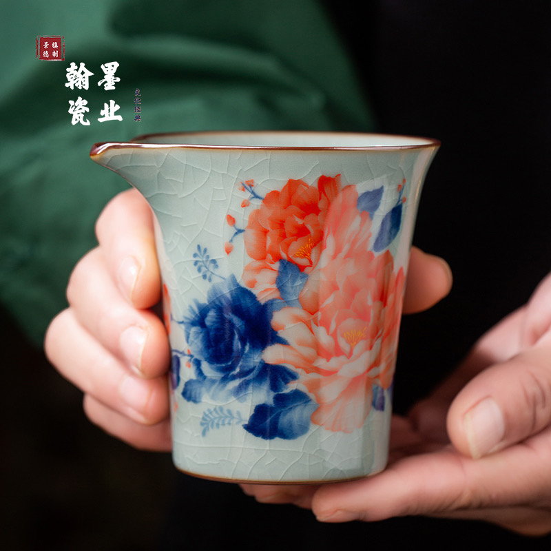 景德镇陶瓷老陶泥国色天香公道杯