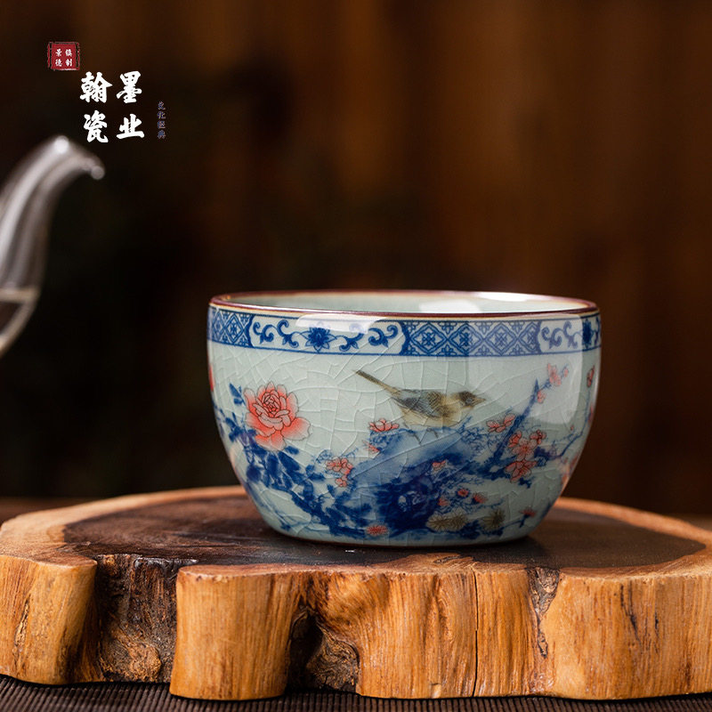 景德镇陶瓷老陶泥喜上眉梢卧足杯家用个人专用主人杯中式茶杯