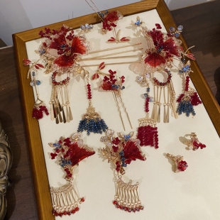 金钻新娘中式红色水晶秀禾头饰新娘结婚秀禾服国风发饰女配饰新款