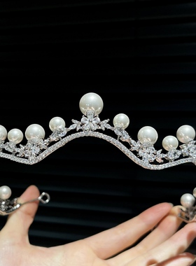 金钻新娘ETE珍珠水钻皇冠头饰奢华重工婚礼配饰百搭发饰2025新款