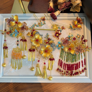 金钻新娘金色秀禾头饰新中式流苏新娘减龄盘发百搭女发饰套装新款