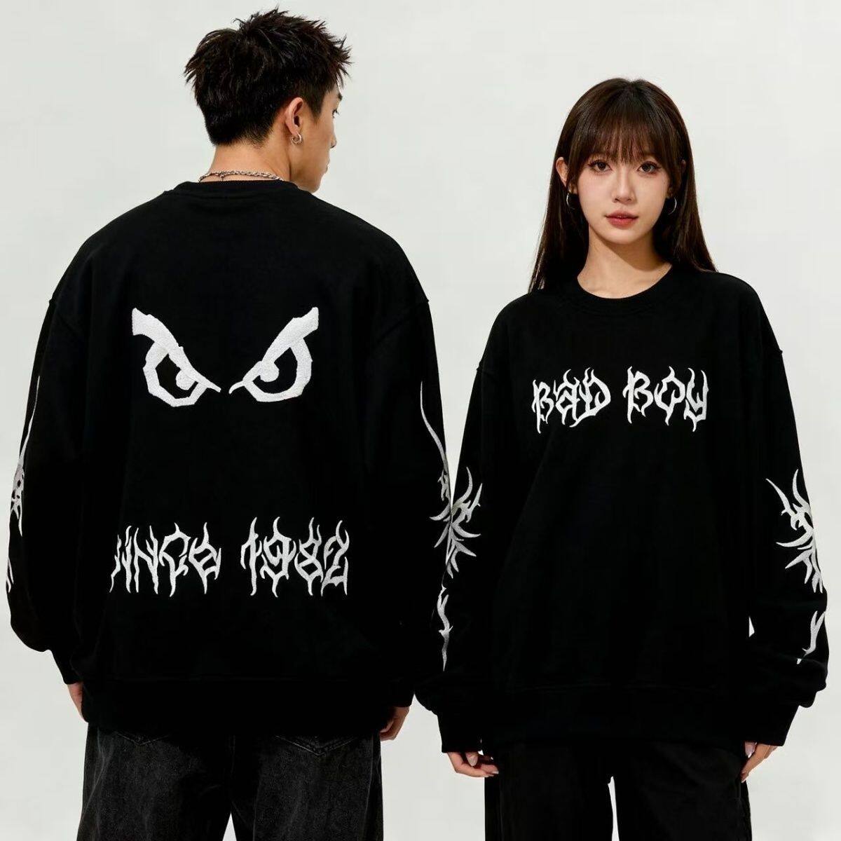 BadBoy美式复古恶魔之眼印花卫衣男女宽松休闲情侣装上衣