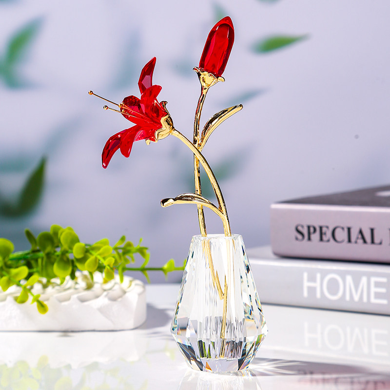 水晶百合花摆件情人节男送女友闺蜜老婆生日礼物装饰礼品爱意表达