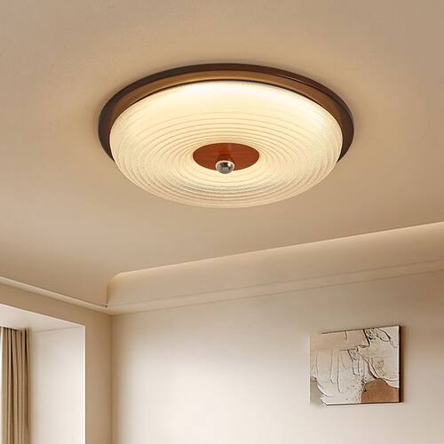 中古风木艺圆形卧室吸顶灯LED